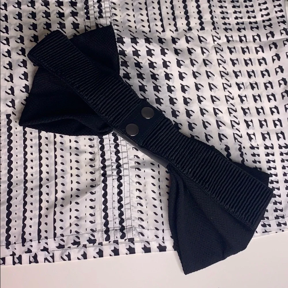 Large Black Fabric Oversized Bow Elastic Belt Snap Back women’s